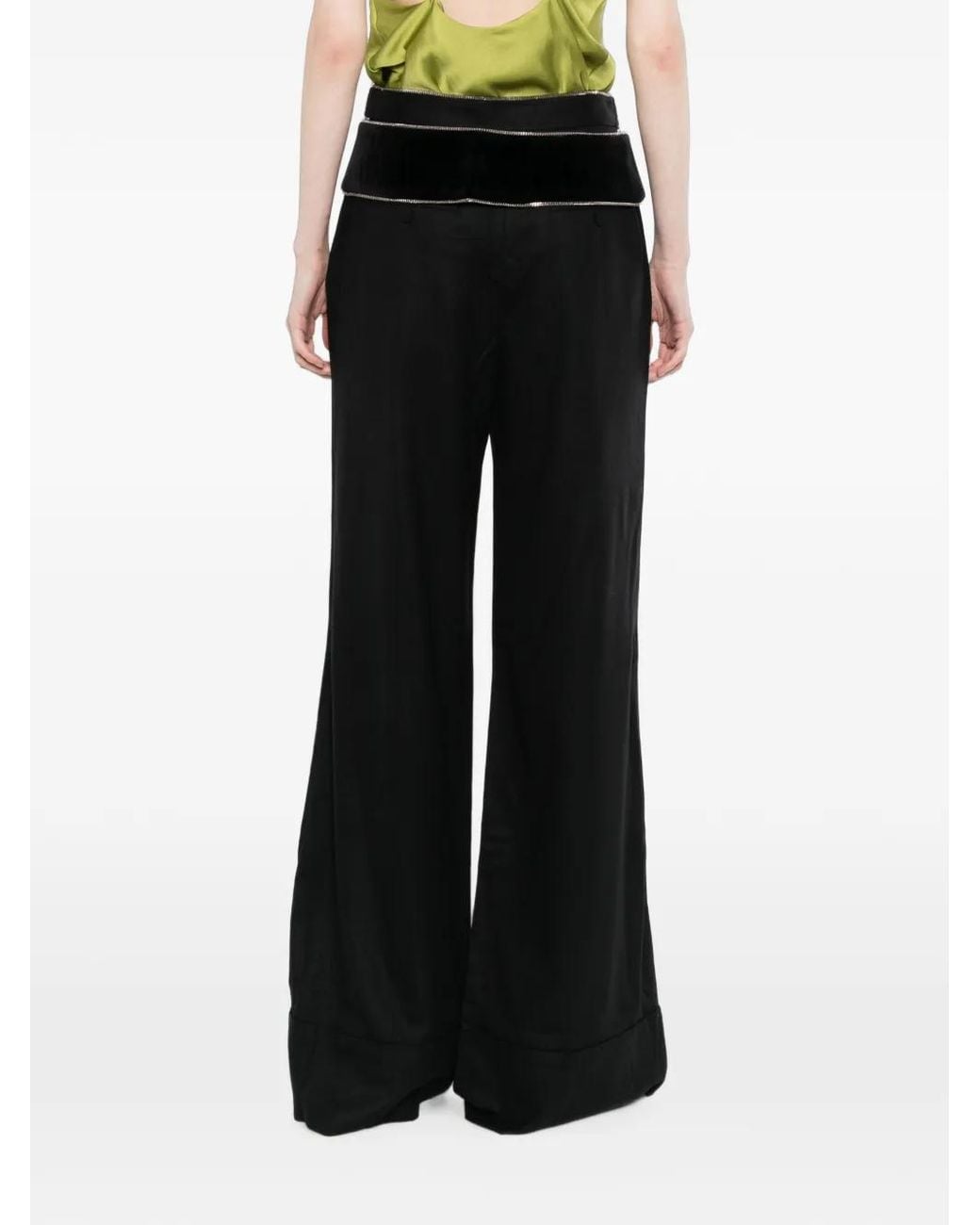 Roberto Cavalli Black Chain-Trim Velvet-Waistband Trousers