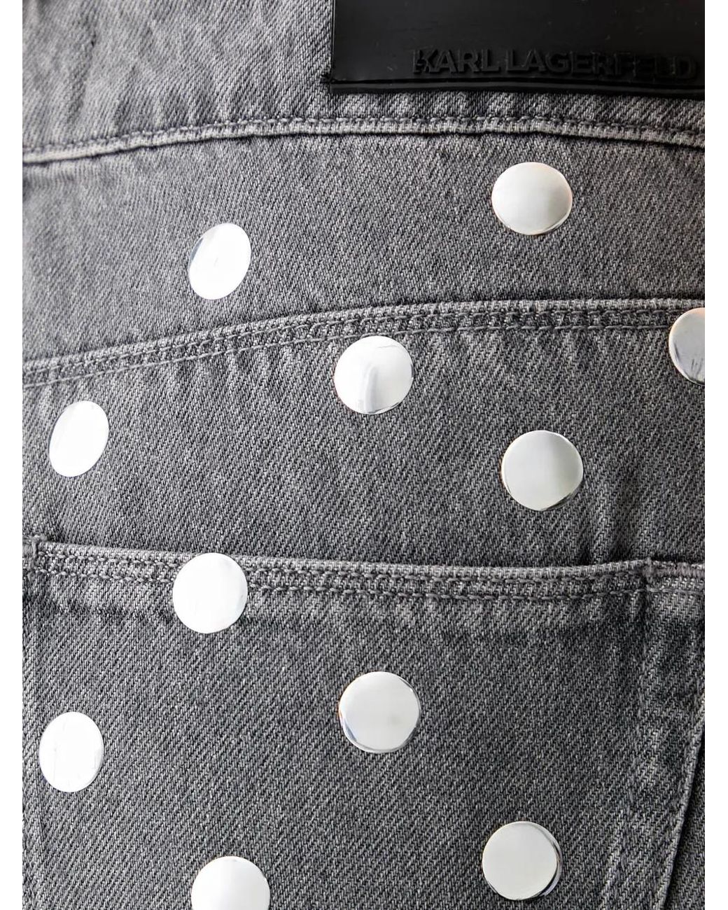 Karl Lagerfeld Gray Stud-Embellished Wide-Leg Jeans