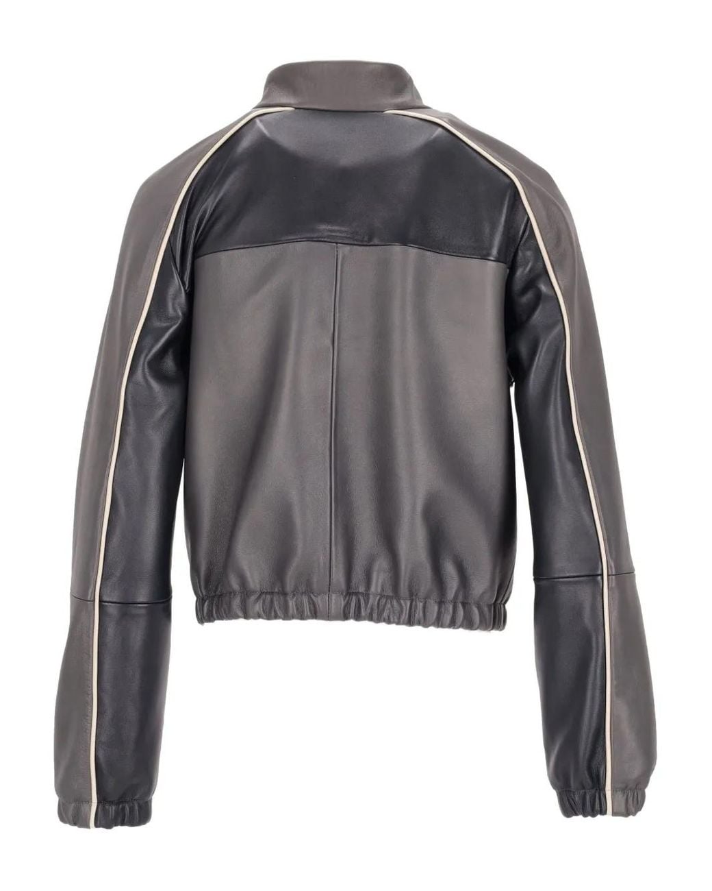LA ROSE Gray Colour-Block Leather Bomber Jacket