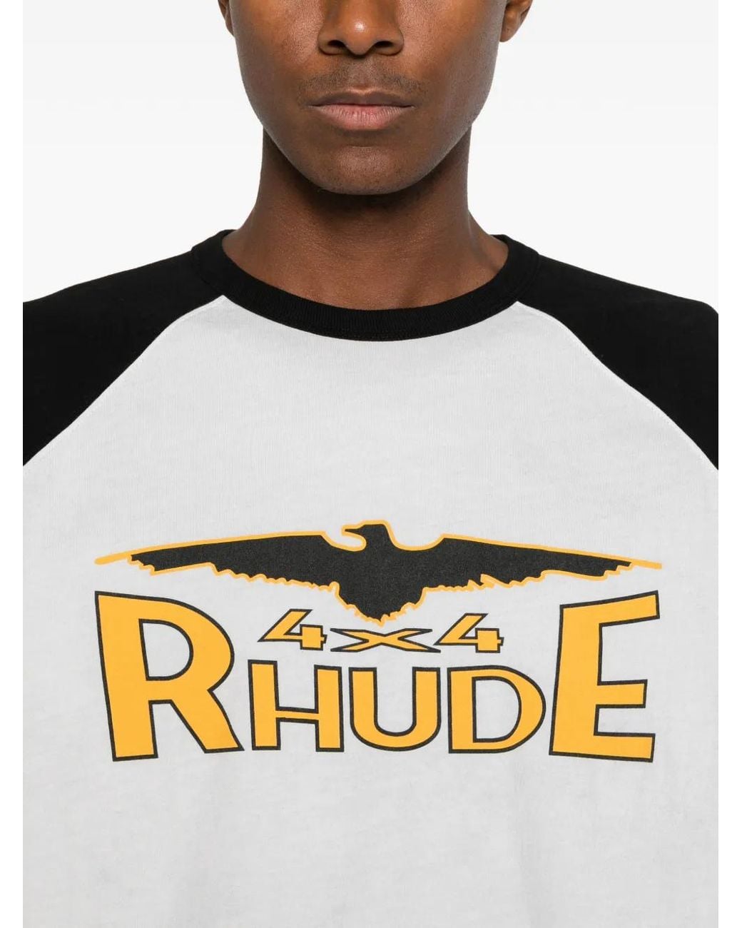 Rhude Black Logo-Print Raglan-Sleeve T-Shirt for men