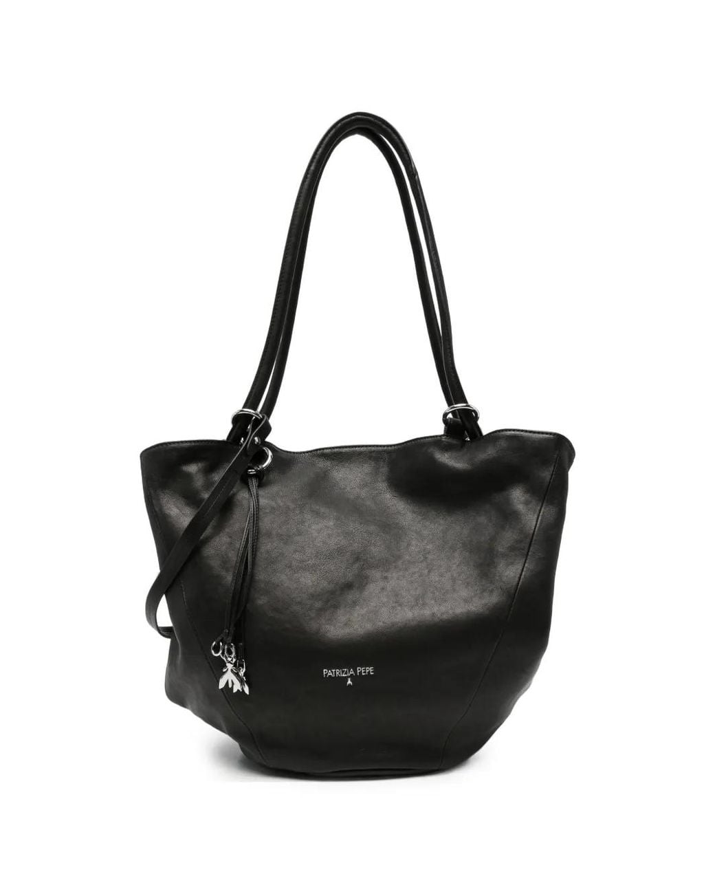 Patrizia Pepe Black Logo-Plaque Leather Shoulder Bag