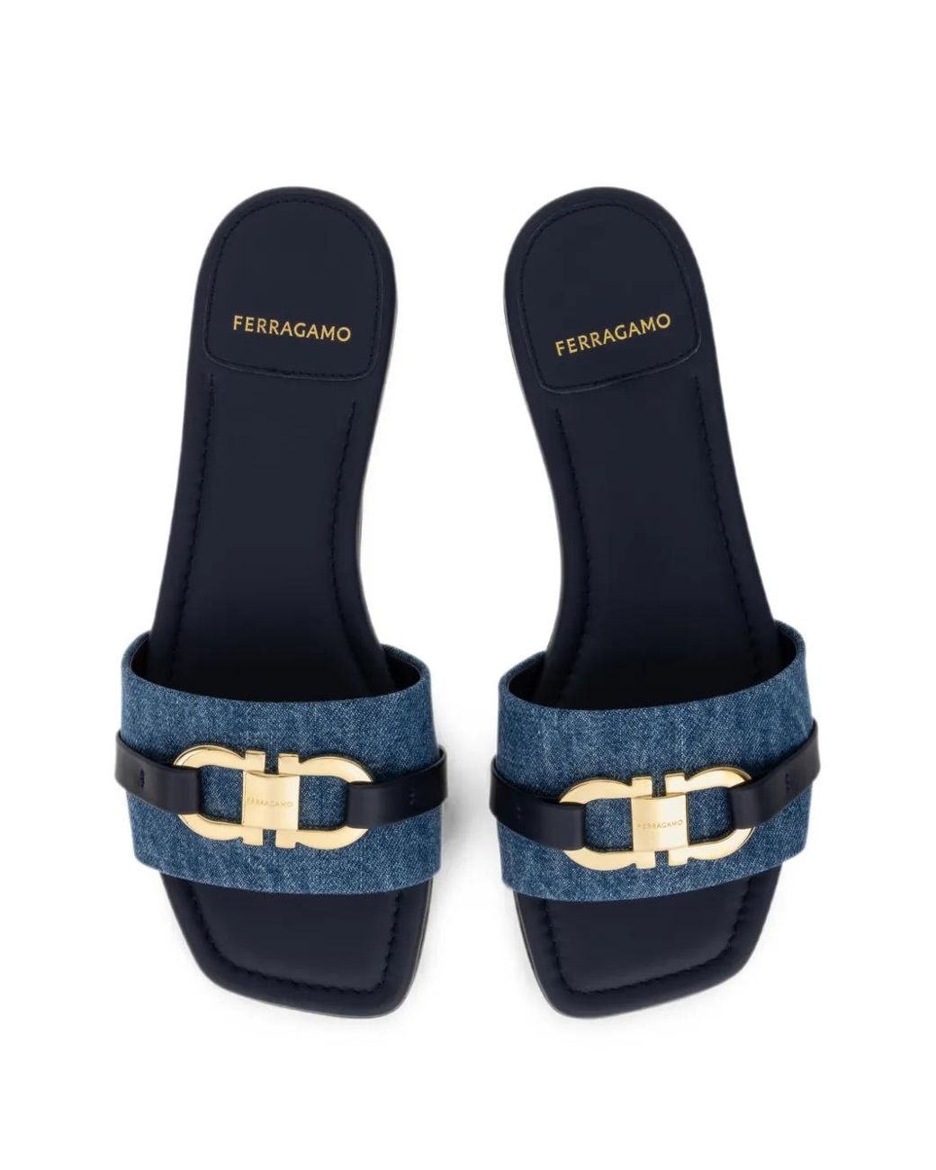 Ferragamo Blue Gancini Ornament Slides