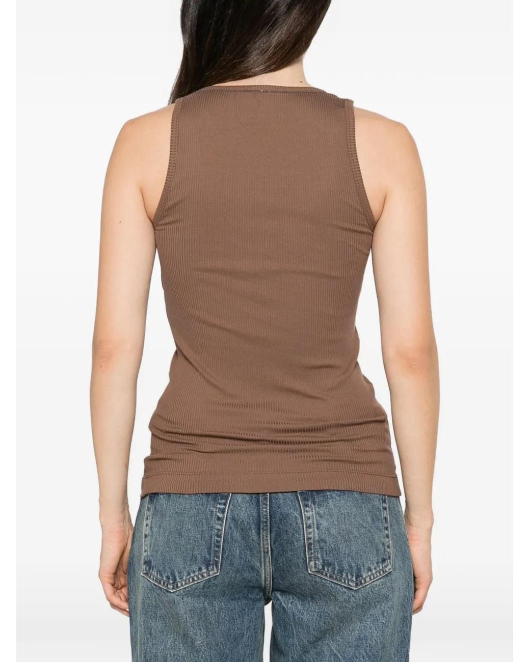 Brunello Cucinelli Brown Ribbed-Knit Monili-Chain Tank Top