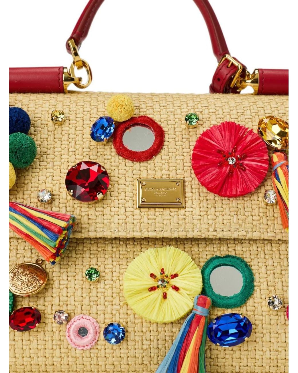 Dolce & Gabbana Natural Medium Sicily Embellished Shoulder Bag