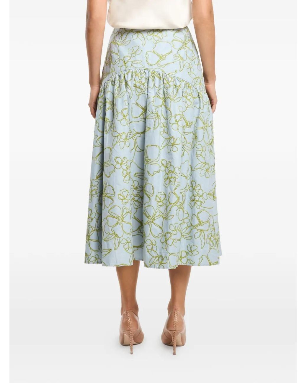 Cinq À Sept Blue Zoanne Floral Midi Skirt
