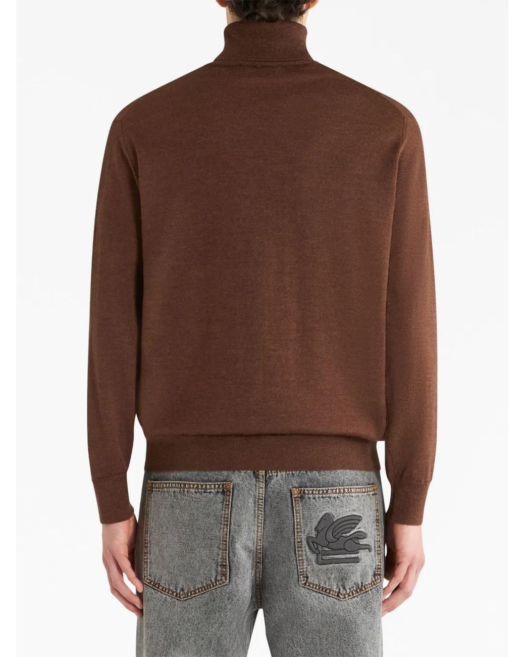 Etro Brown Roll-Neck Virgin Wool Jumper for men
