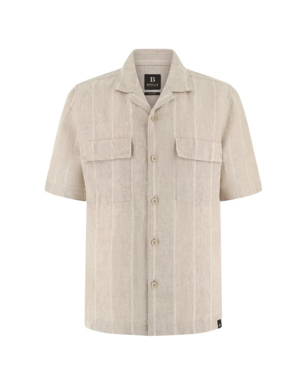 Boggi White Regular Fit Pinstripe Linen Shirt for men