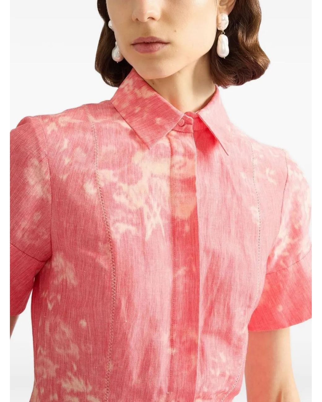 Erdem Pink Floral-Print Shirt Midi Dress