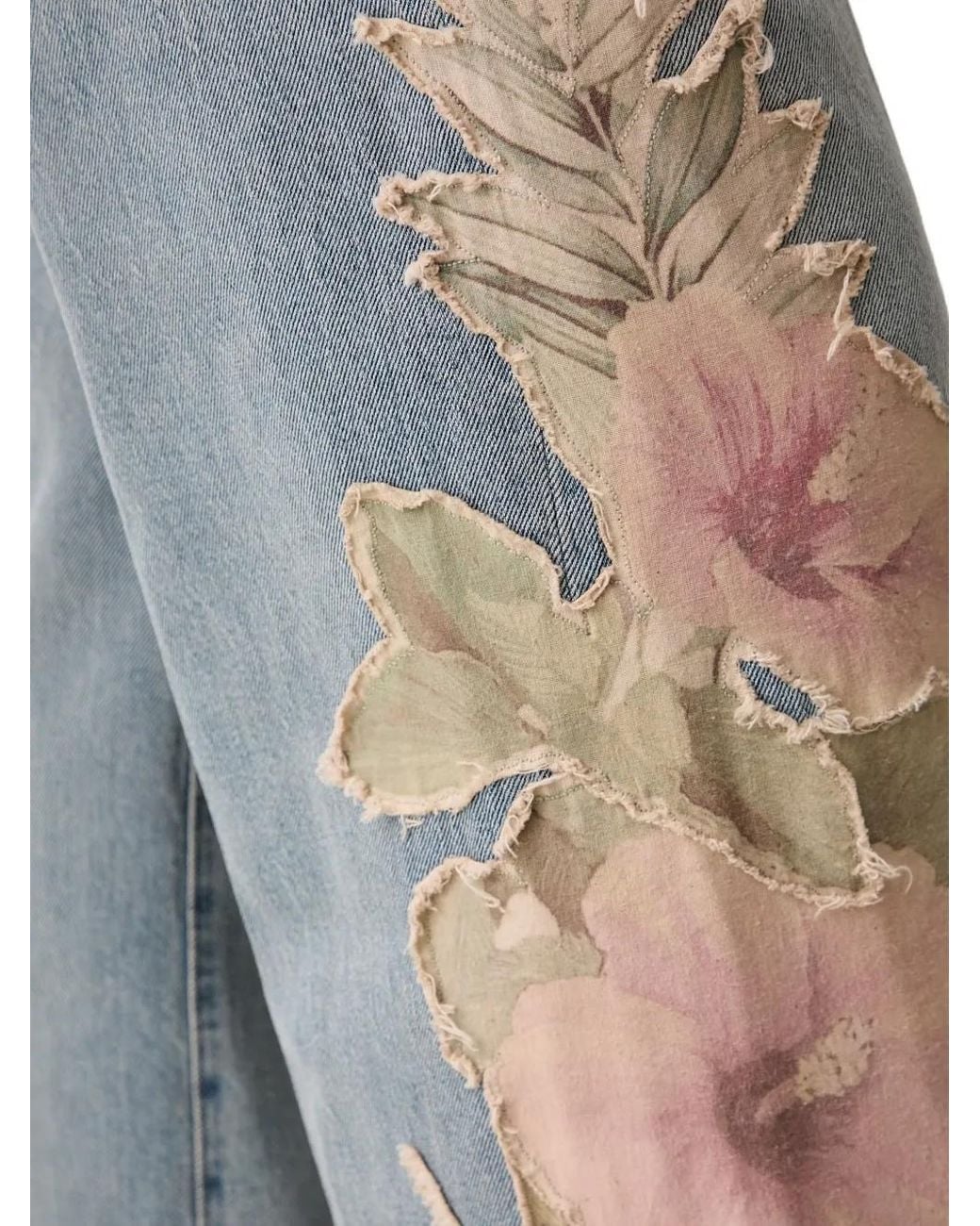 Guess Gray Floral-Motif Patchwork Jeans