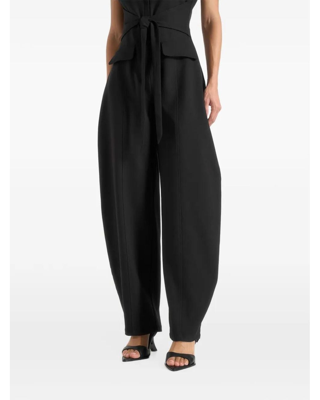 Manière De Voir Black Uma Tie-Waist Barrel Leg Tailored Jumpsuit