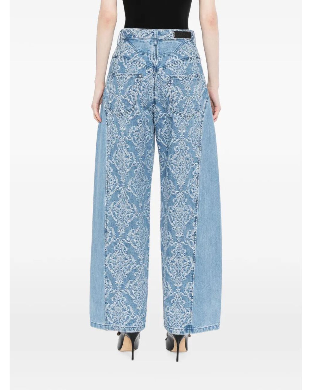FETICO Blue Damask-Print Wide-Leg Jeans
