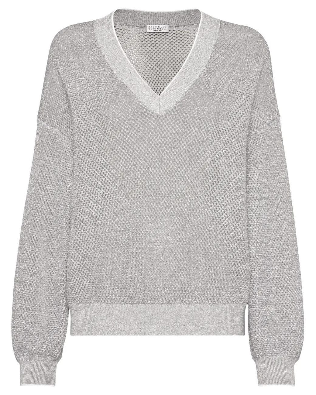 Brunello Cucinelli Gray V-Neck Knit Jumper
