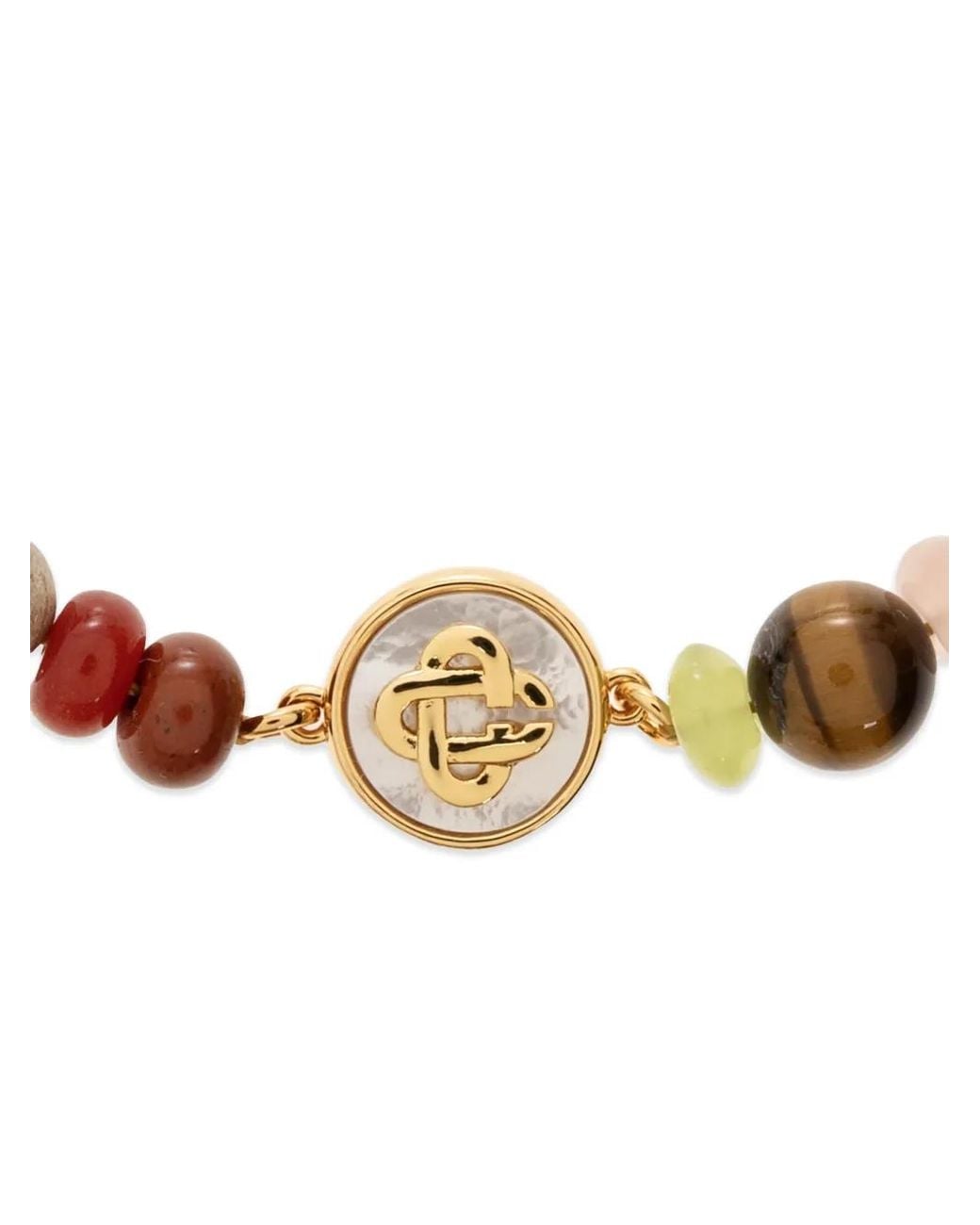 Casablanca Metallic Beaded Logo-Plaque Bracelet