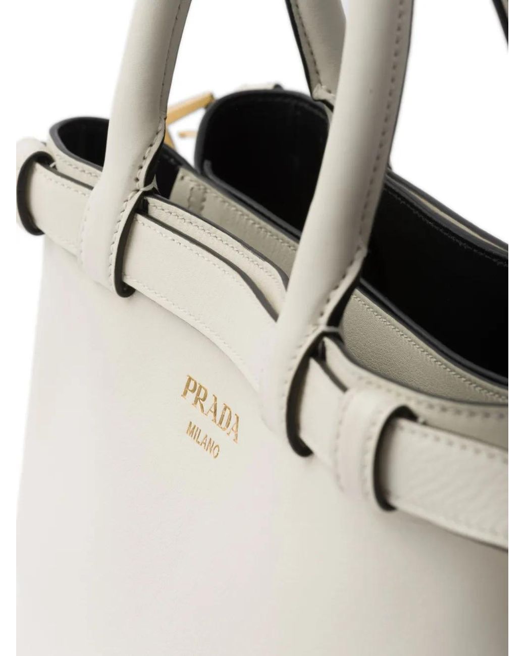 Prada White Small Buckle Tote Bag