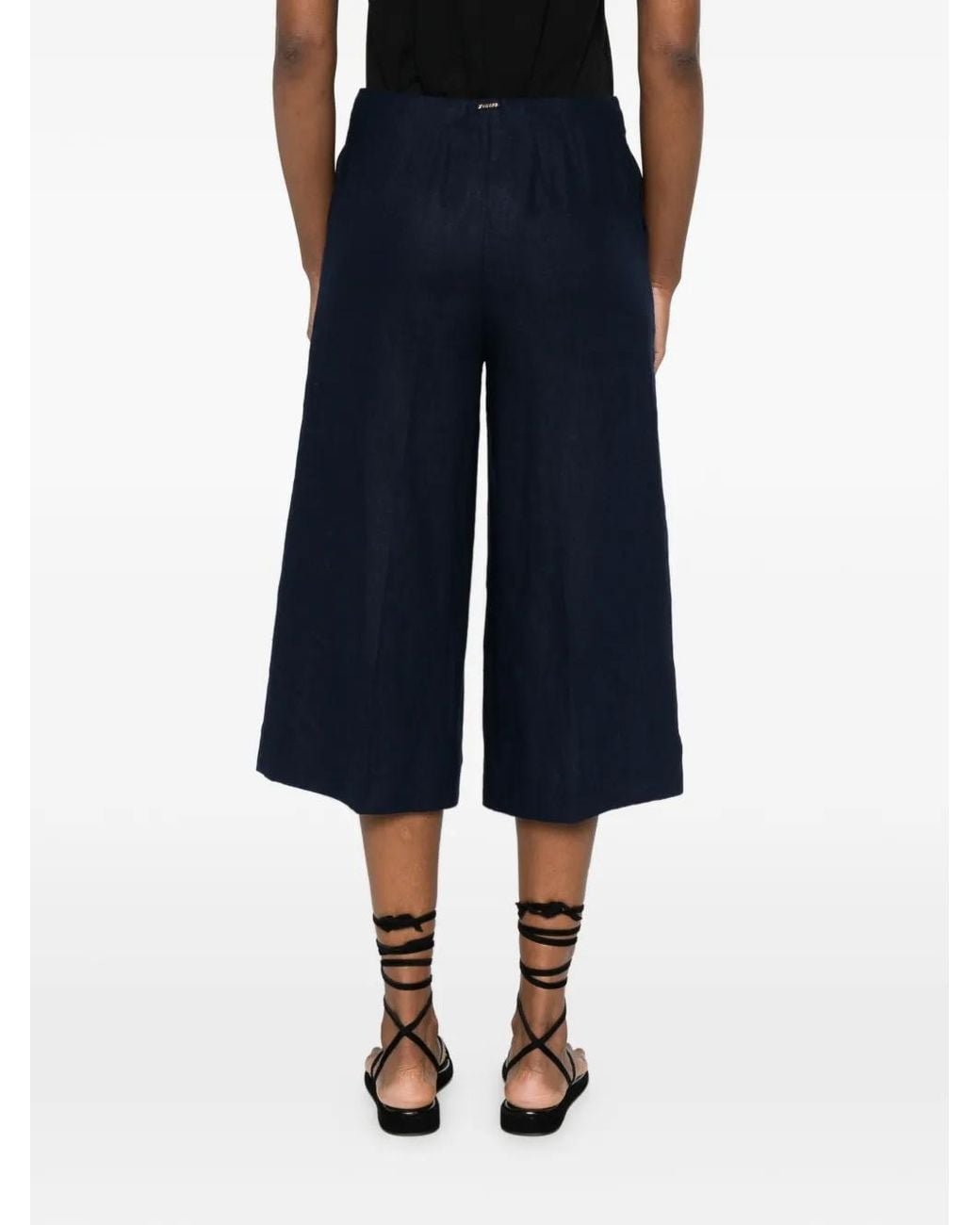 Twinset Blue Linen Blend Cropped Trousers With Embroidery