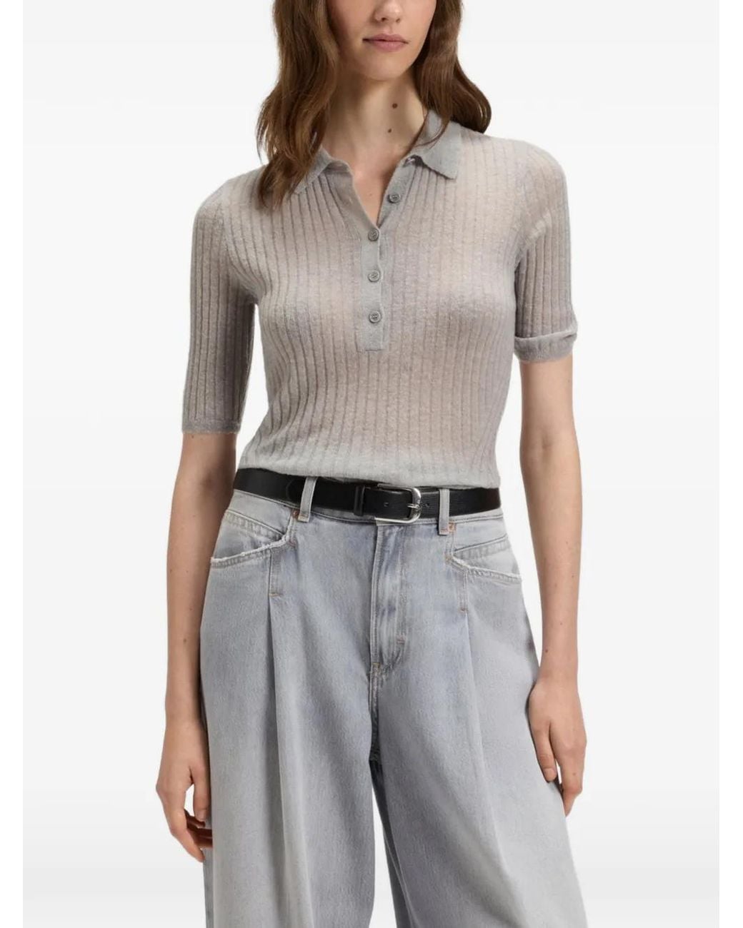 Boss Pink Ribbed Button Polo Top