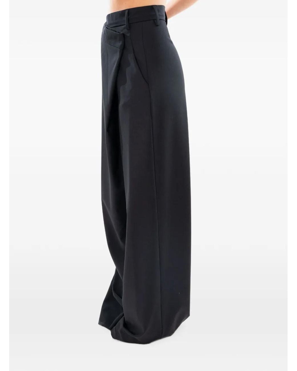 White Sand Blue Asymmetric Wrap-Front Trousers