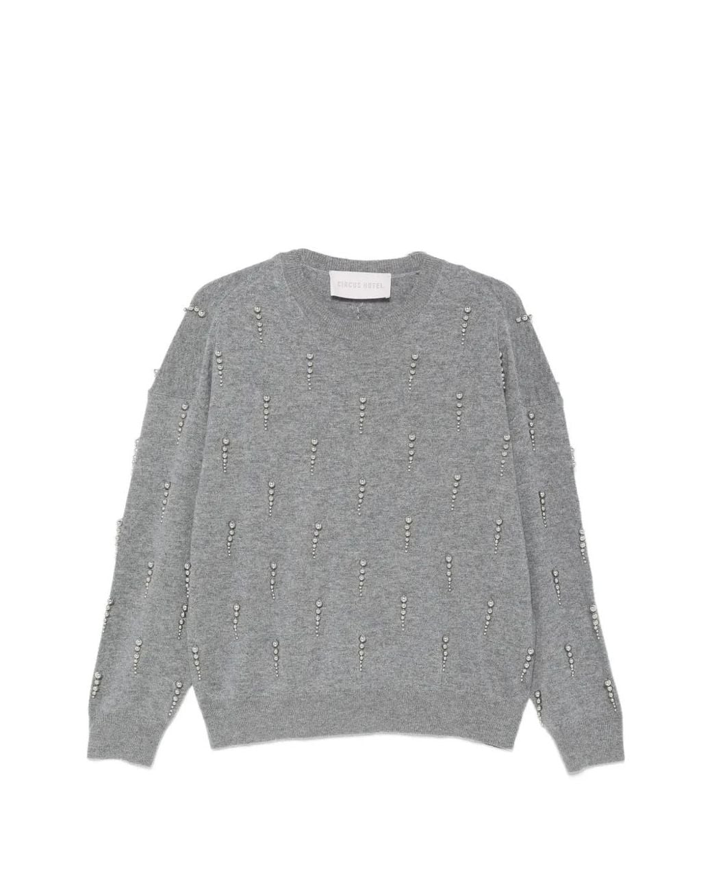 Circus Hotel Gray Stud-Embellished Knitted Sweater