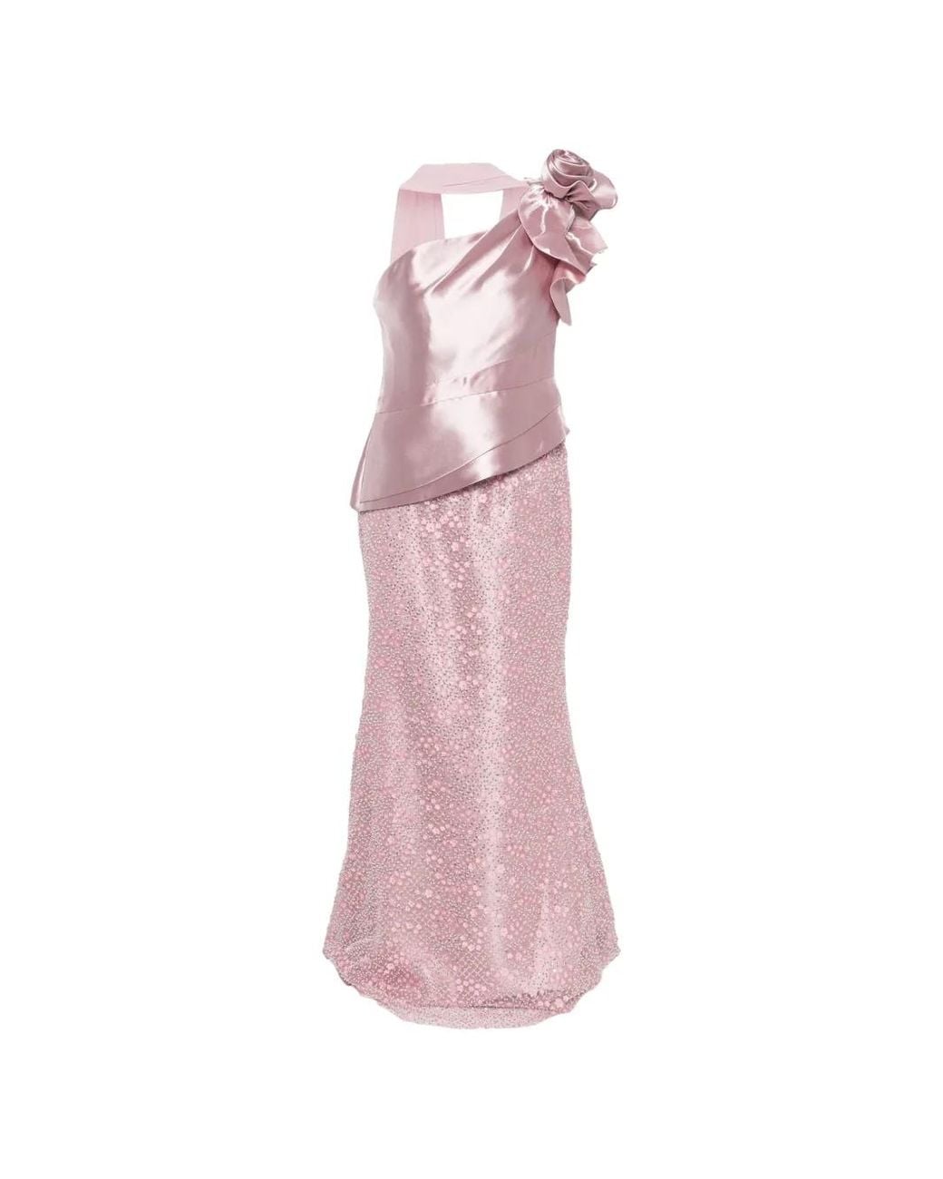 The Couture Club Pink Floral-Embellished One-Shoulder Maxi Dress