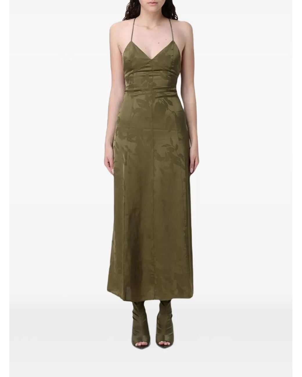 ARMANI EXCHANGE Green Damask-Satin Maxi Dress