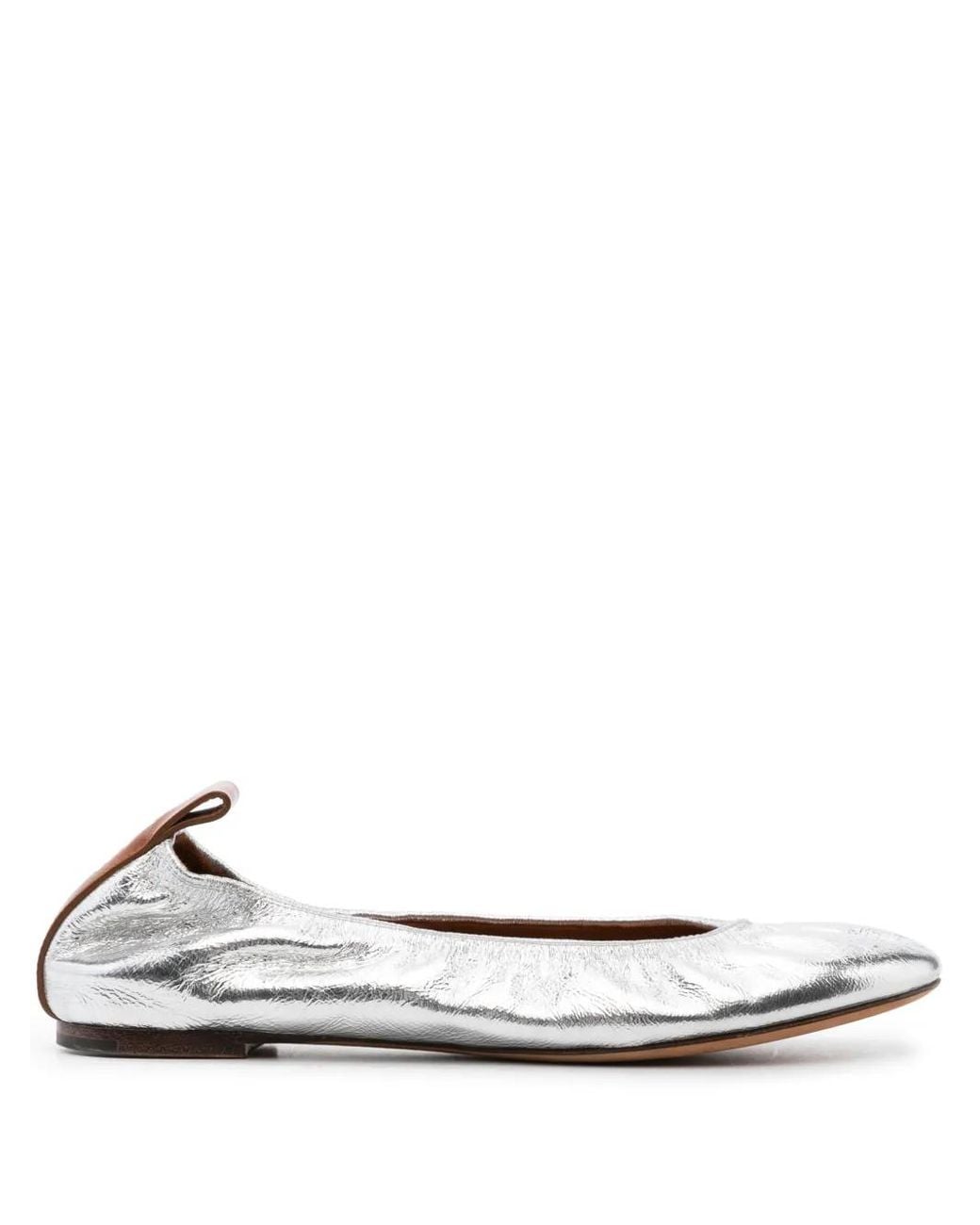 Lanvin White Metallic Leather Ballerina Flats