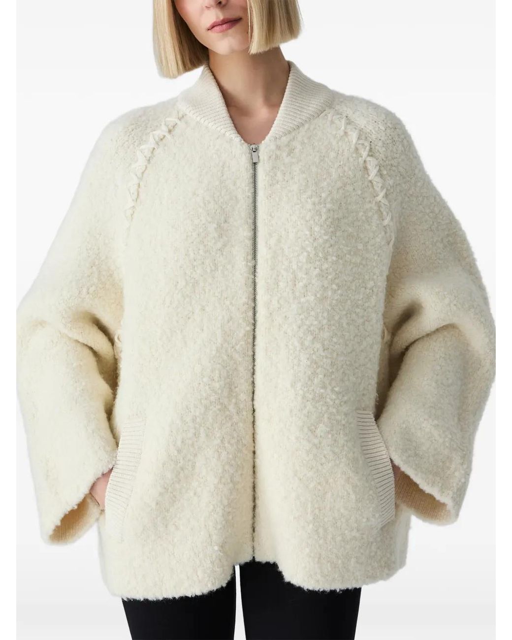 Vera Wang White Bouclé Viola Varsity Jacket