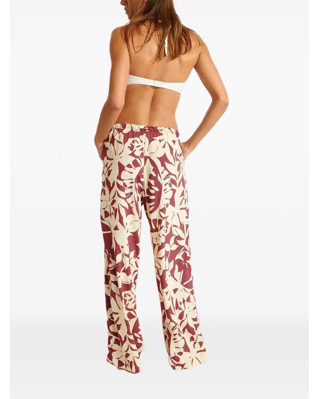 Banana Moon White Okeah Sarong Leaf-Print Drawstring Trousers