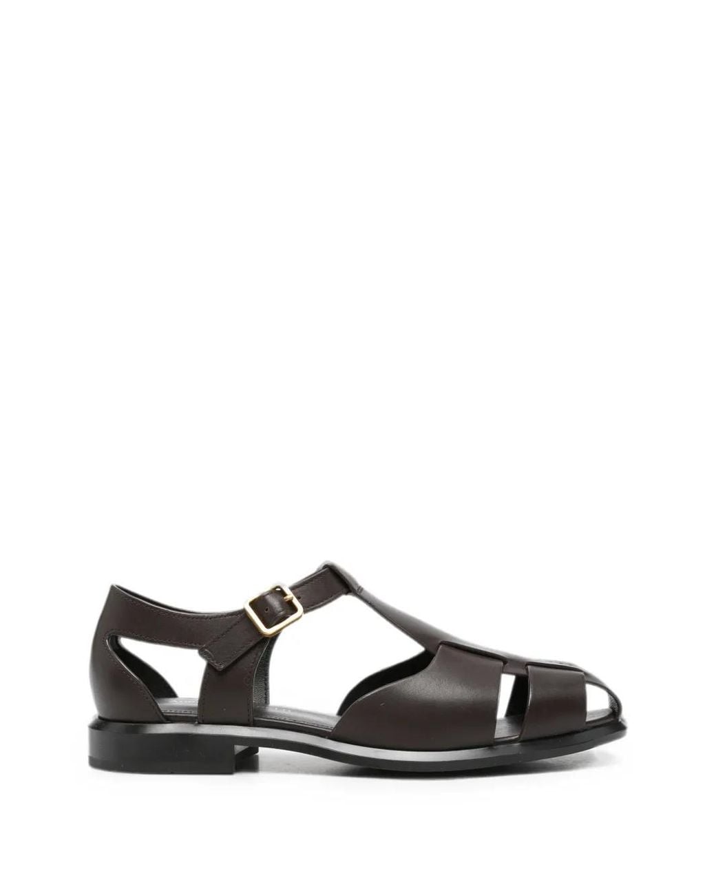 ADRIANNA FERETTI Black Leather Side-Buckle Sandals