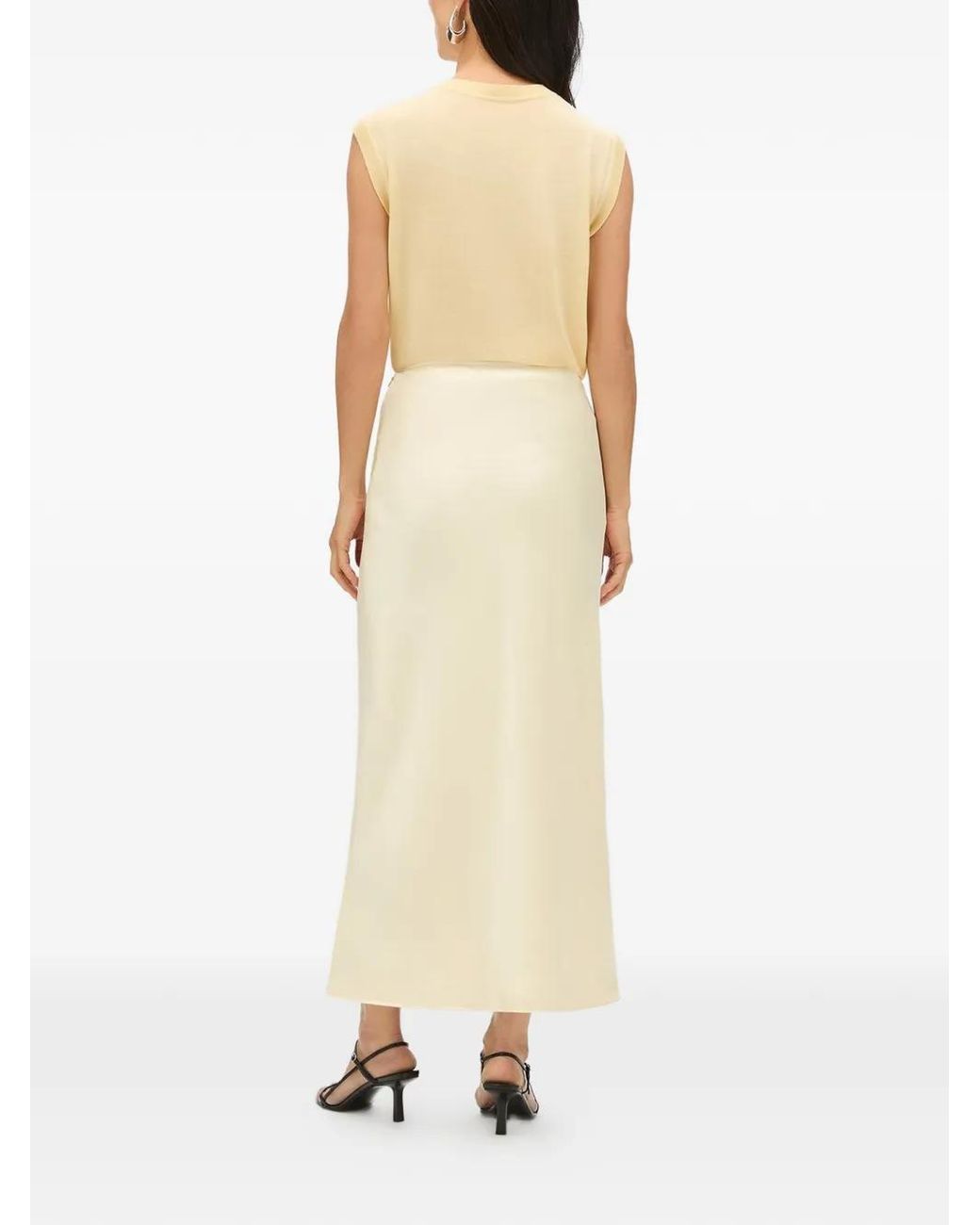Another Tomorrow White Bias-Cut Midi Skirt