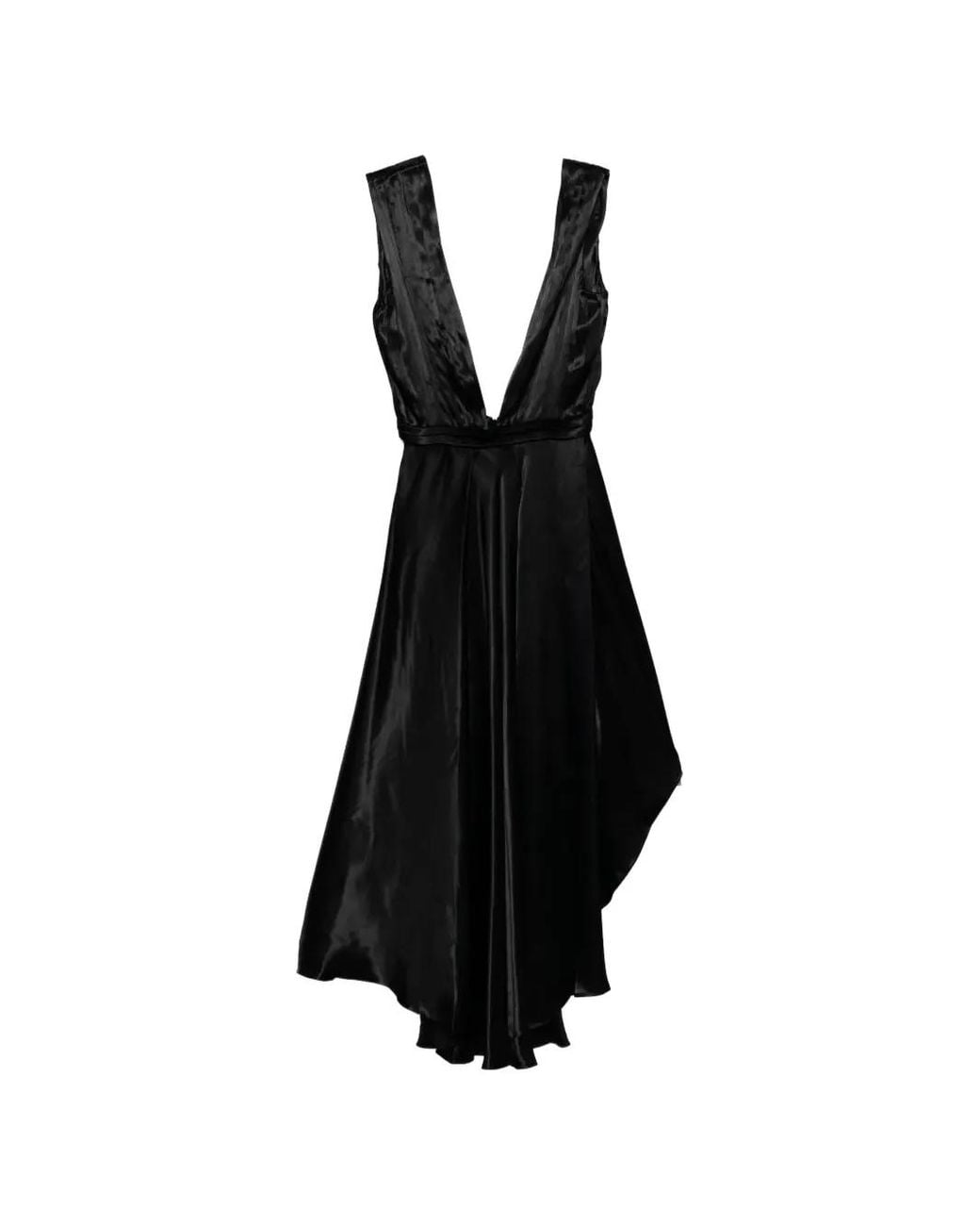 Tessitura Body Couture Black Pleated Silk Midi Dress