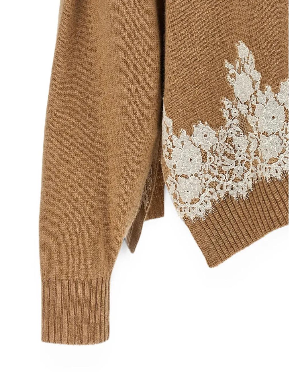 Alberta Ferretti Natural Lace-Insert Cardigan