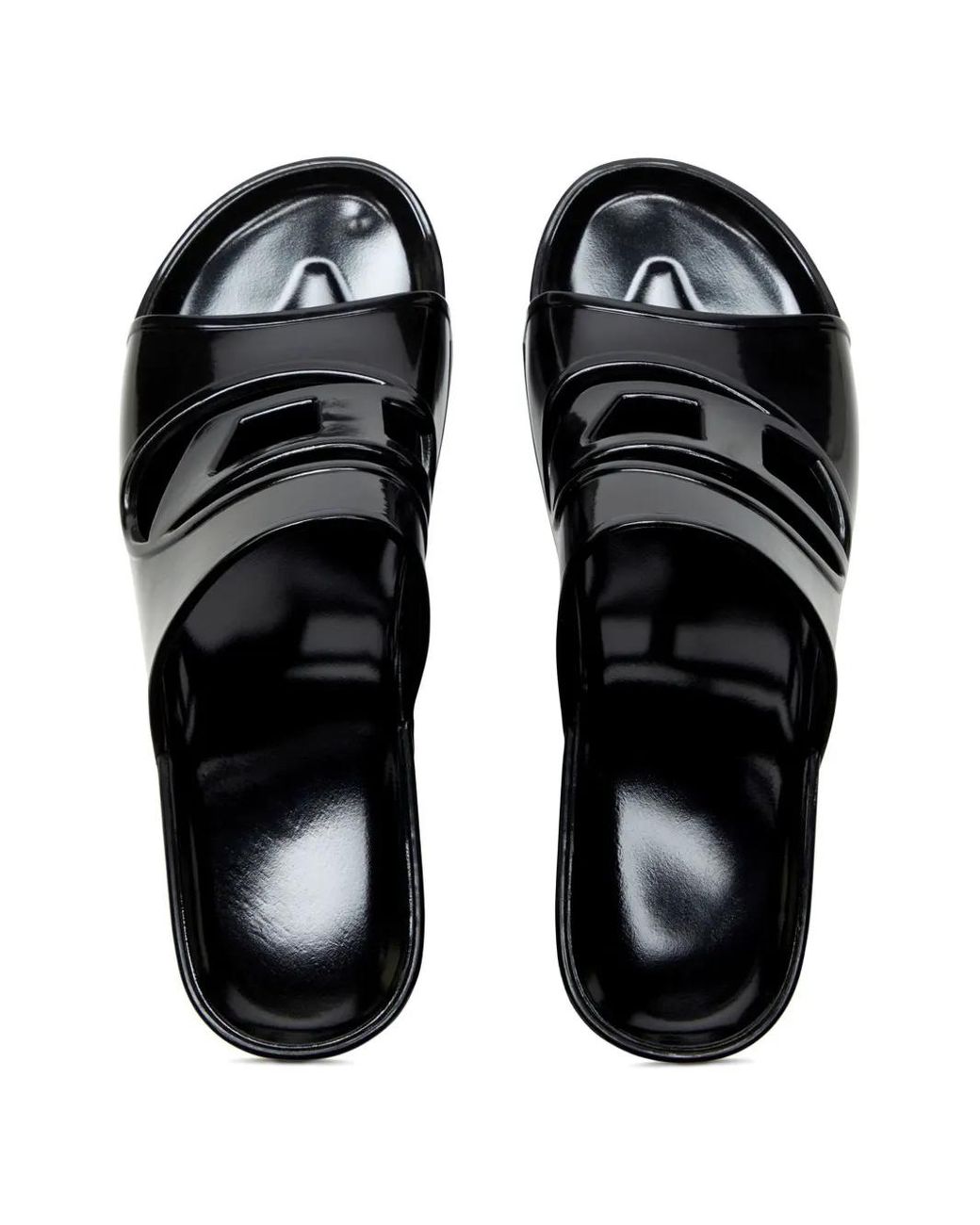 DIESEL Black Sa-Bonnie-Heeled Rubber Slides With Cut-Out Logo