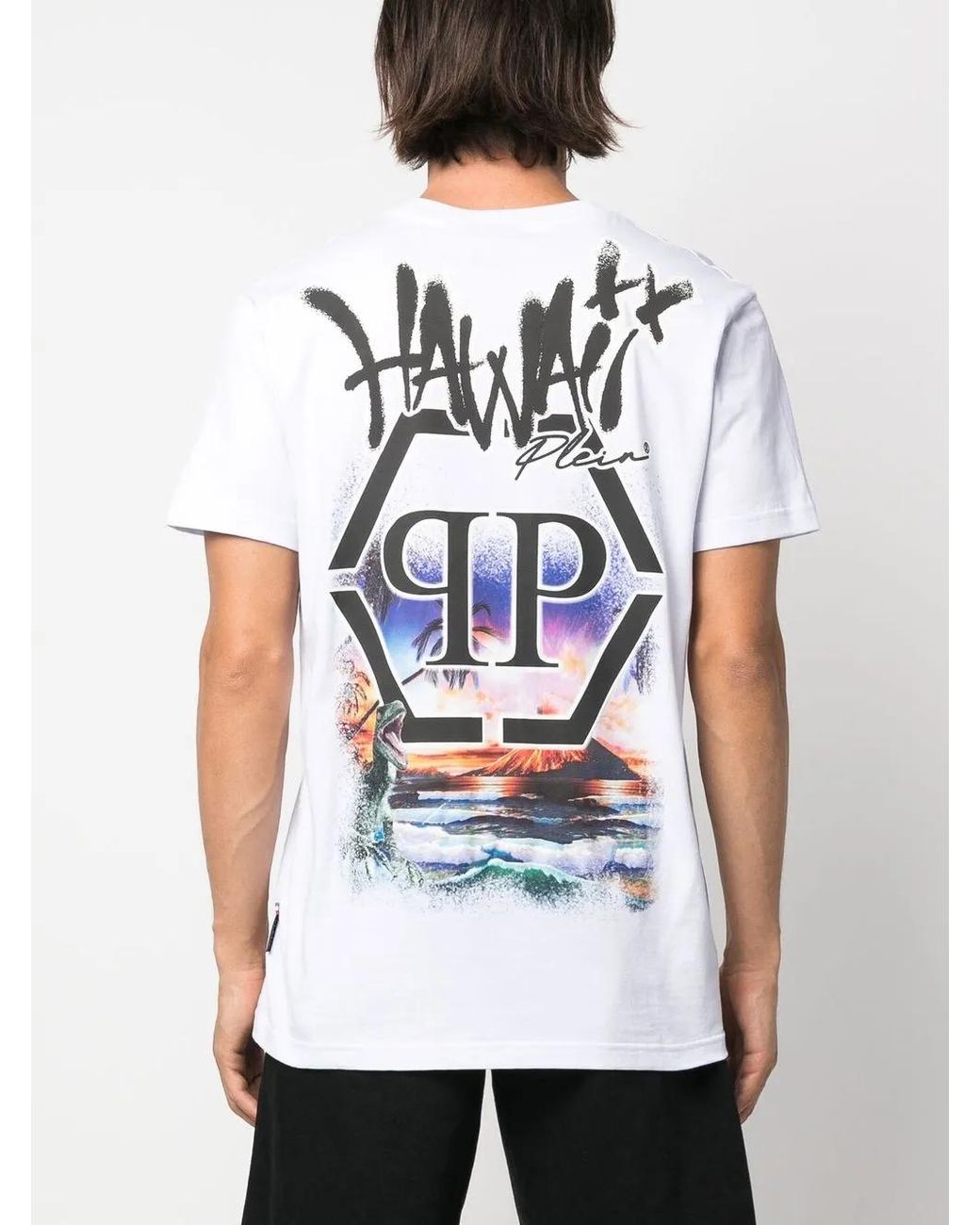Philipp Plein Blue Hawaii Graphic T-Shirt for men