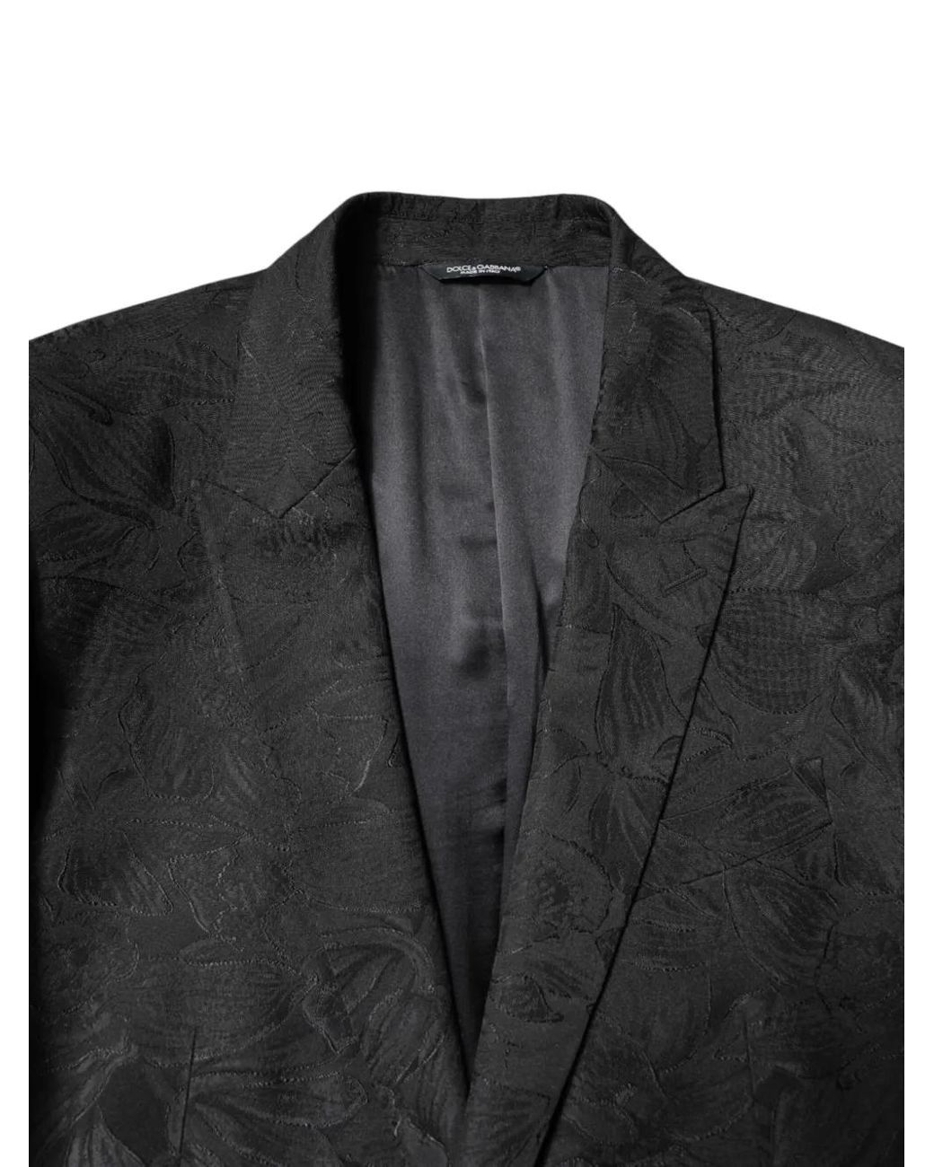 Dolce & Gabbana Black Floral-Jacquard Two-Piece Suit for men