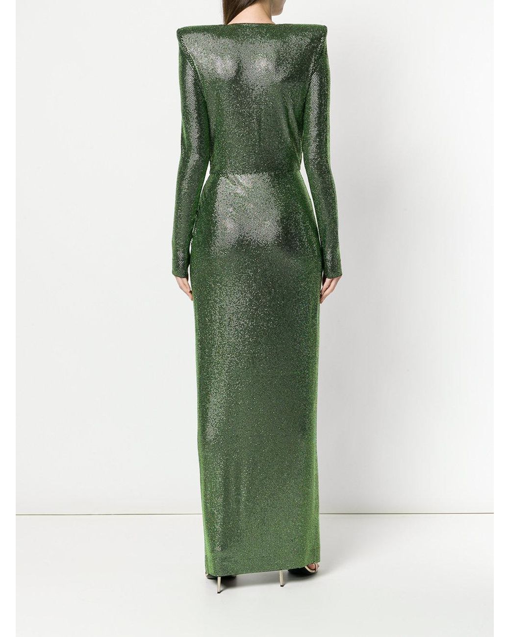Alexandre Vauthier Synthetic Deep V Front Maxi Dress in Green | Lyst