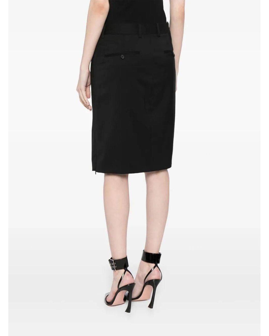 Helmut Lang Black Straight Wool Skirt