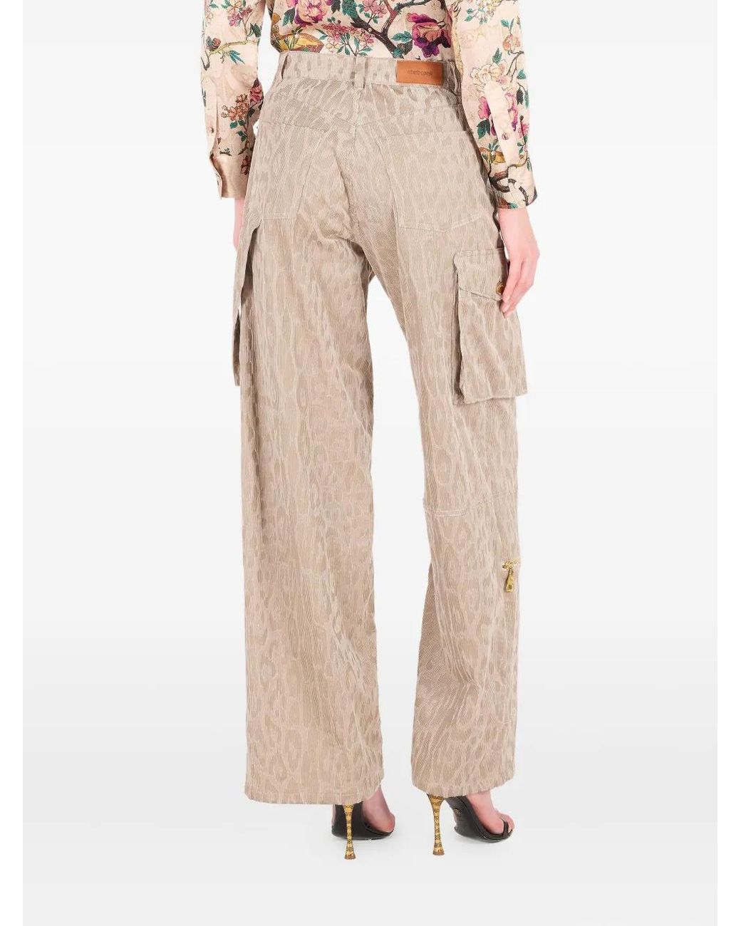 Roberto Cavalli Natural Jaguar-Print Cargo Pants