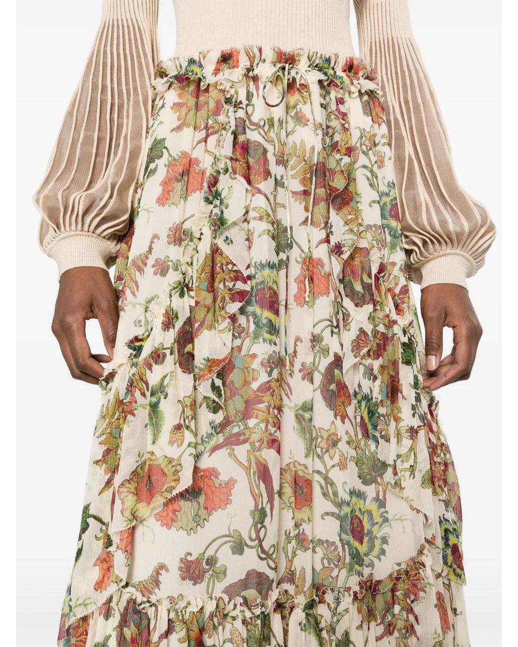 Ulla Johnson Natural Freesia Tiered Silk Skirt