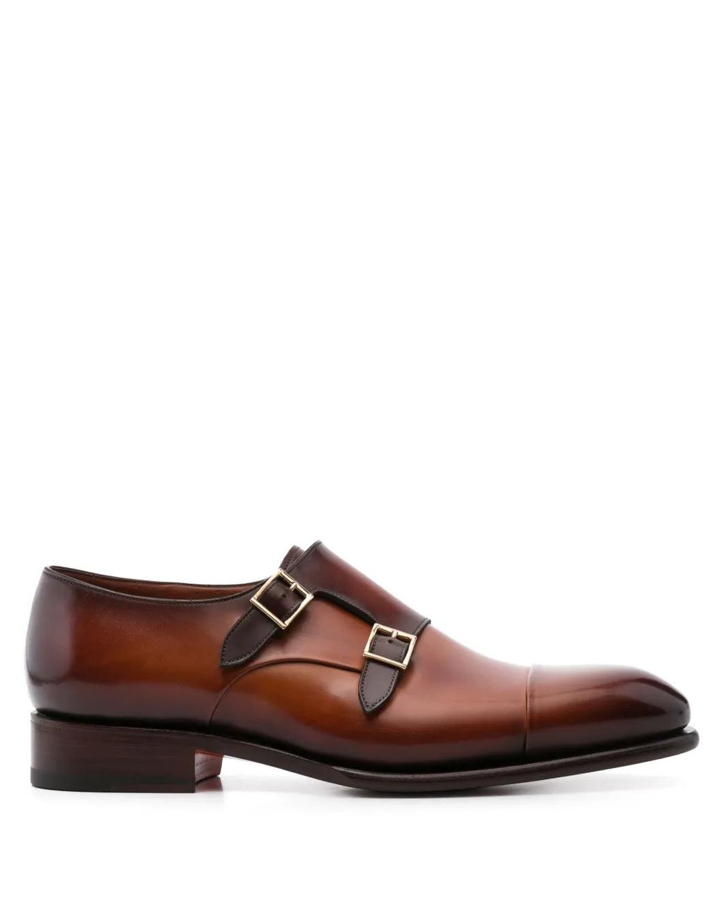 Santoni Brown Polished Leather Monk Shoes for men
