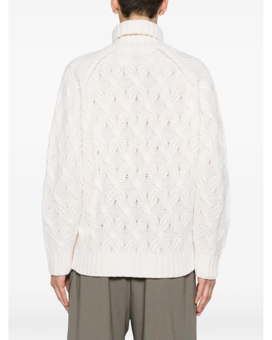 Eleventy White Cable-Knit Roll-Neck Sweater for men
