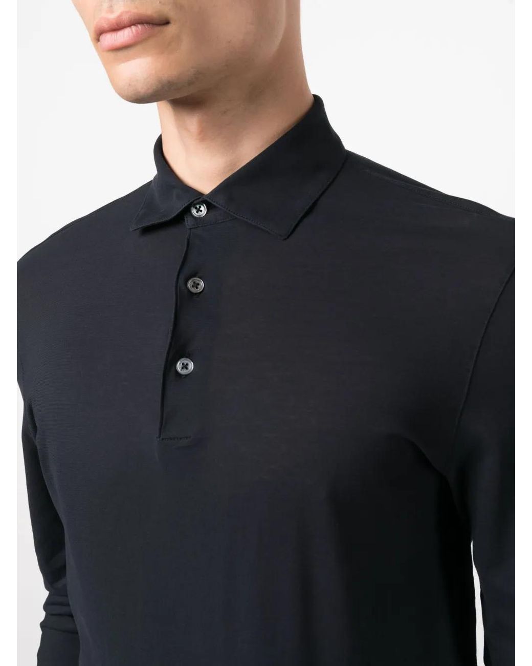 Dell'Oglio Blue Long-Sleeve Cotton Polo Shirt for men