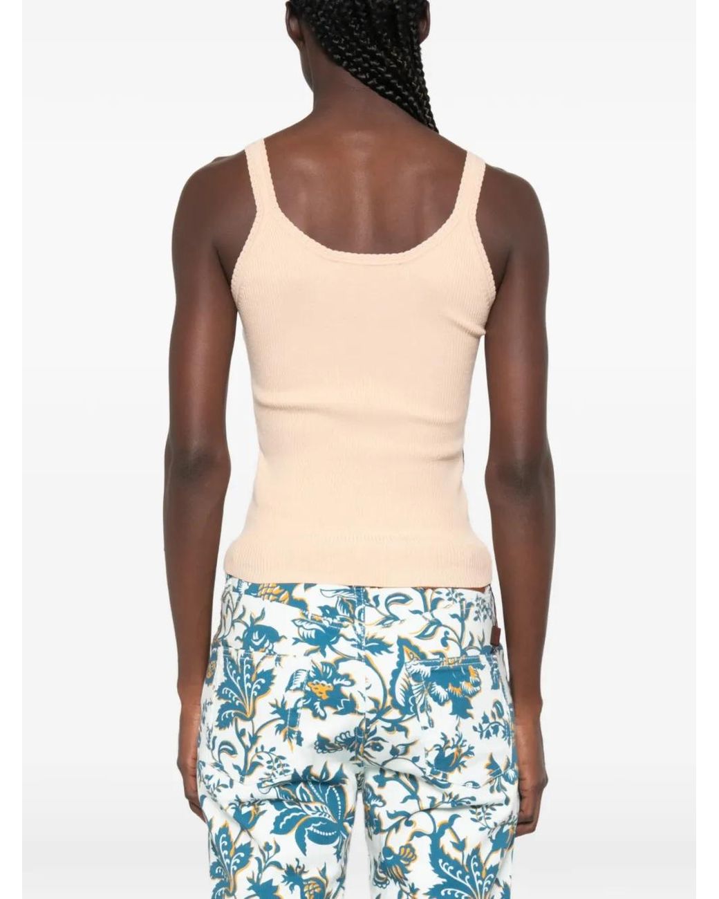 Ermanno Scervino Natural Ribbed-Knit Scoop-Neck Top