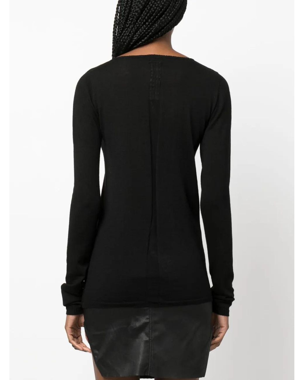 Rick Owens Black Long-Sleeved Virgin Wool Top