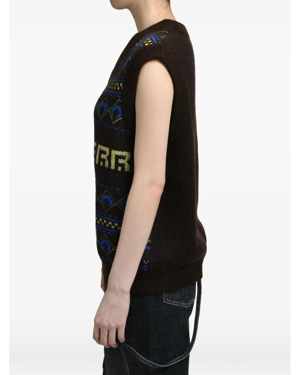 MARINE SERRE Black Jacquard-Knit V-Neck Vest