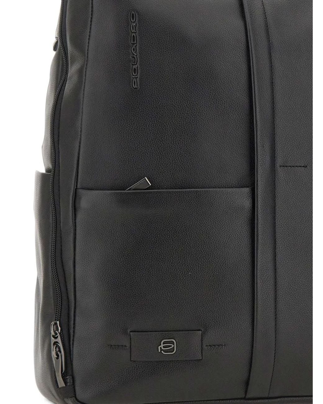 Piquadro Black Grained Leather Backpack for men