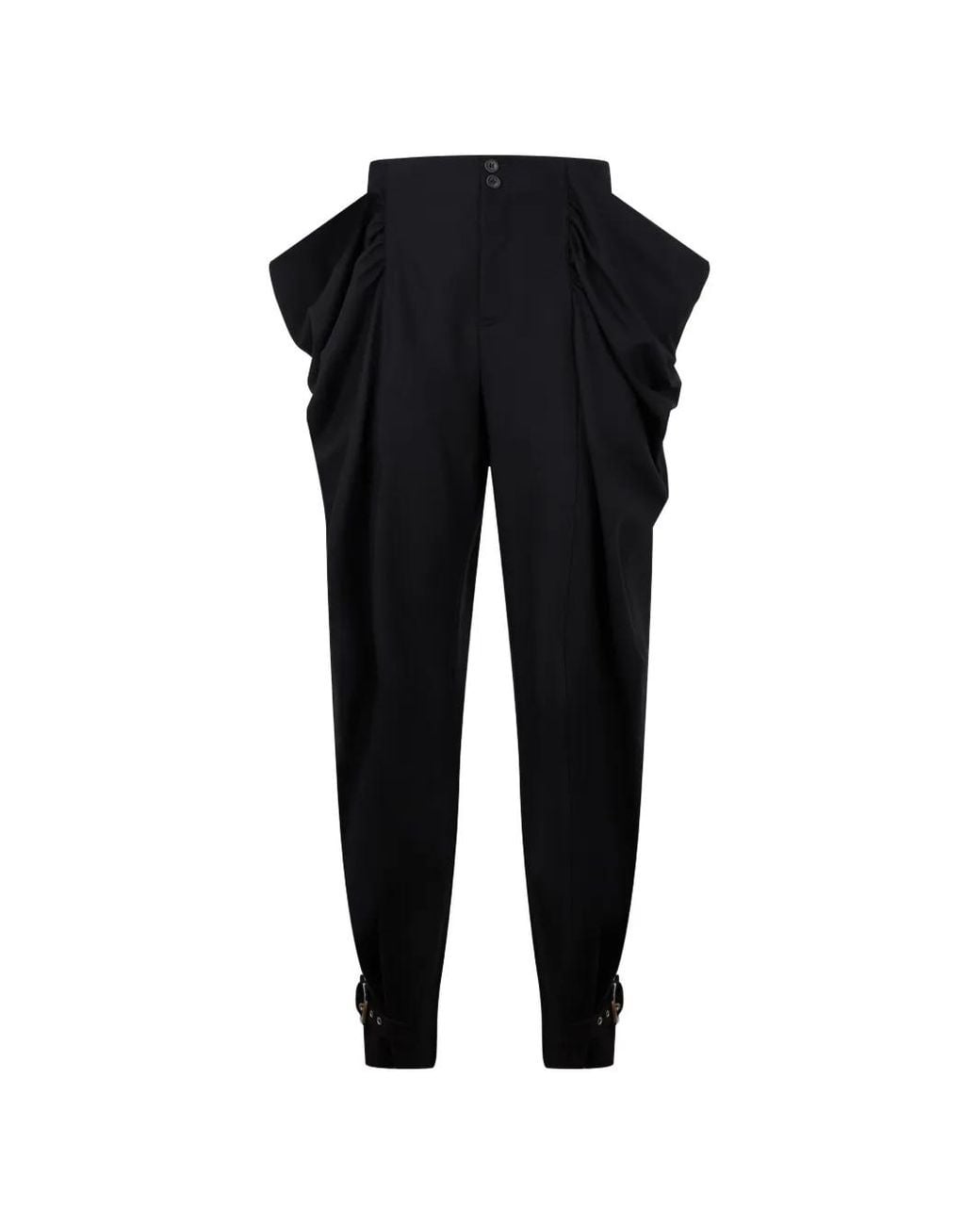 Alberta Ferretti Black Pleated Buckled-Cuff Trousers