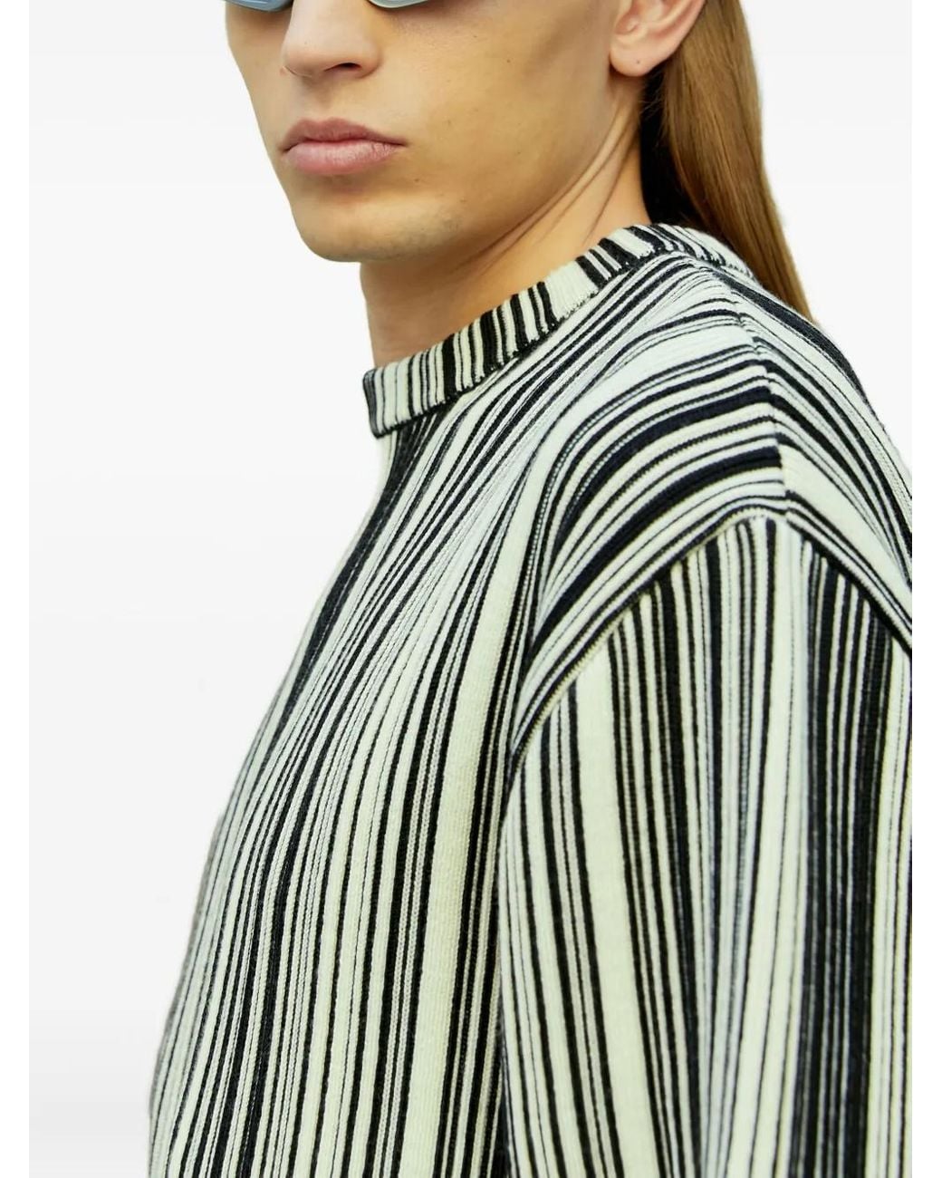 VTMNTS Blue Stripe-Pattern Ribbed Sweater