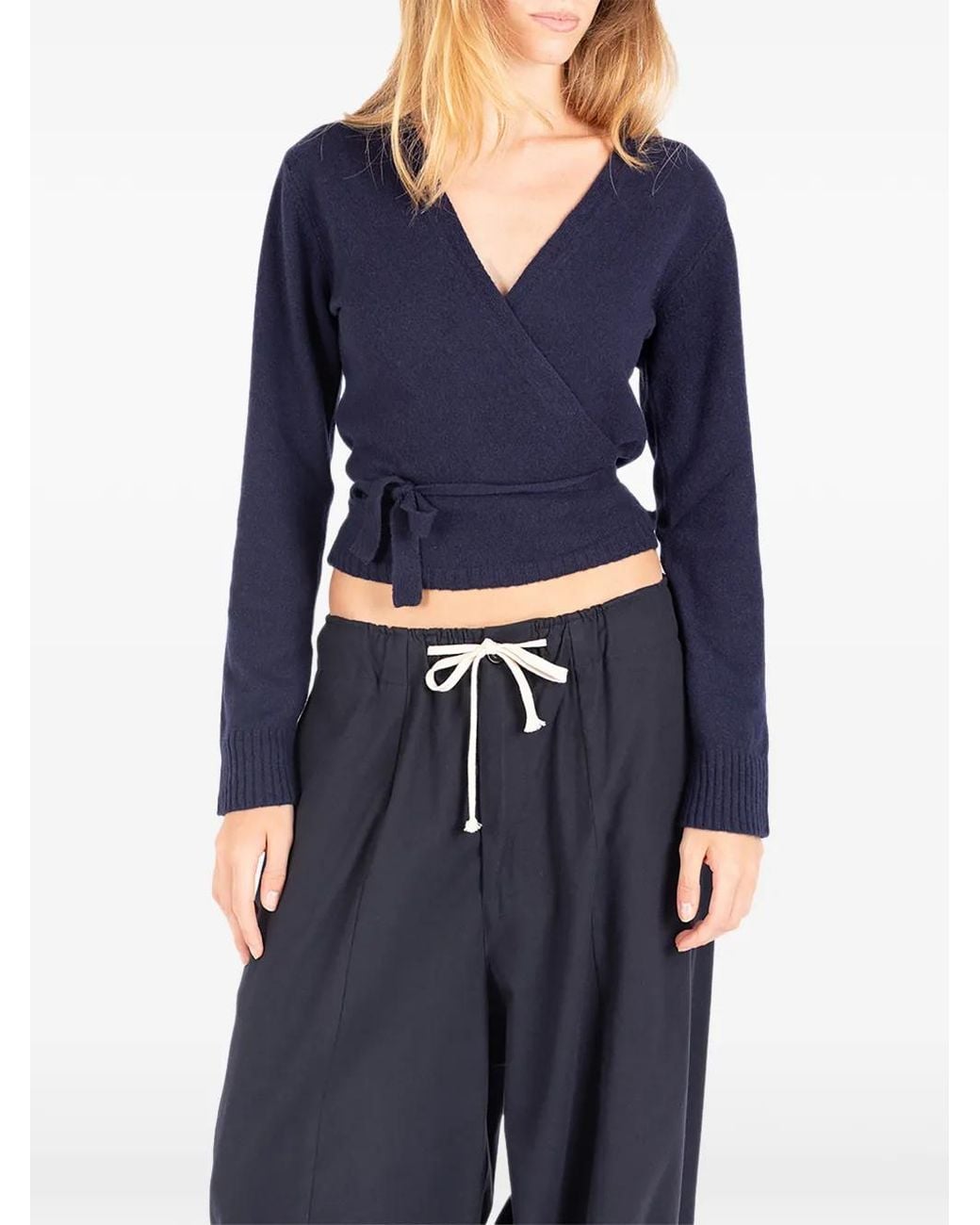 Societe Anonyme Blue Nicole Wrap-Style Cropped Sweater