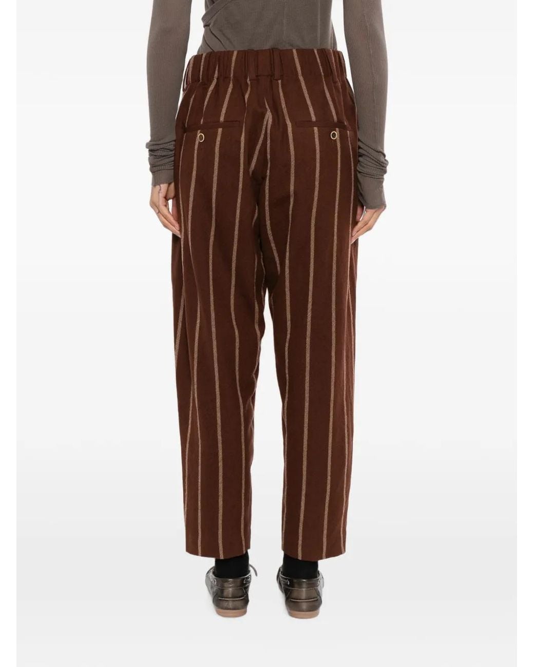 Uma Wang Brown Pantalon Rayé À Lien De Resserrage