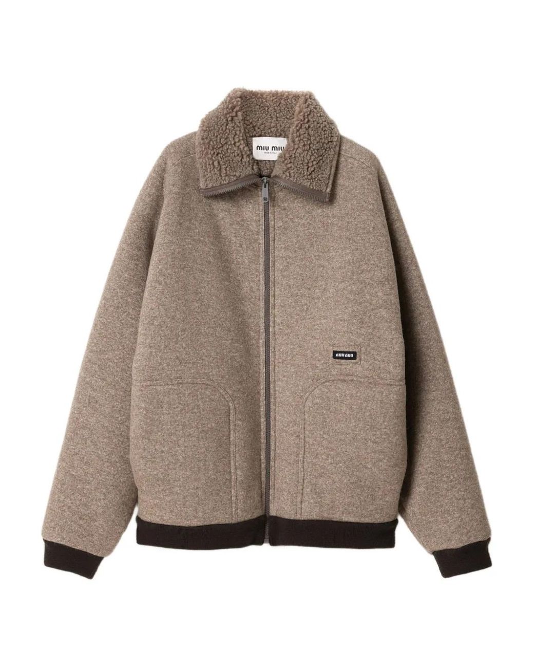 Miu Miu Fleece Bomber Jacket in Natural | Lyst UK